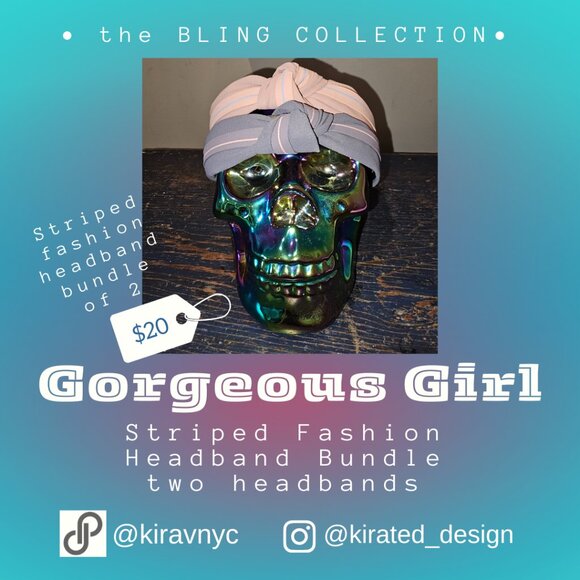 Gorgeous Girl Striped Top Knot Headband bundle Two headbands one Pink one denim - Picture 2 of 3